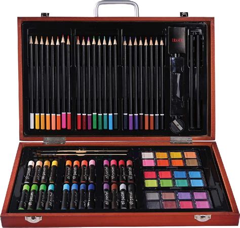 Professional Art Kit Drawing and Sketching Set 82-Piece in Wooden Box Colored Pencils, Art Kit ...