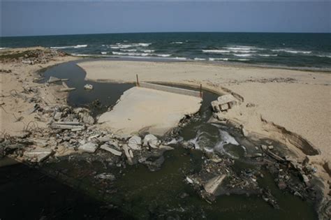 Central Gaza Strip, Wadi Gaza. Sewage flowing into the sea. Every day, thousands of litres of ...