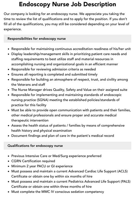 Endoscopy Nurse Job Description | Velvet Jobs