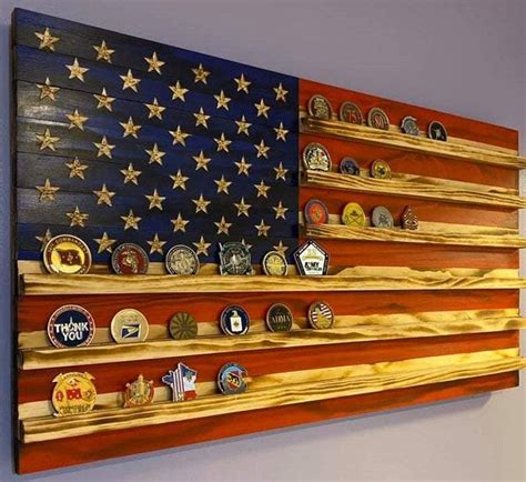 Challenge Coin Holder Wood US Flag Wall Mount Signature 40 in 2022 | Challenge coin holder ...