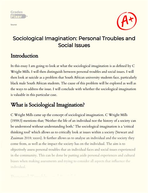 Sociological Imagination: Personal Troubles and Social Issues: [Essay Example], 1515 words