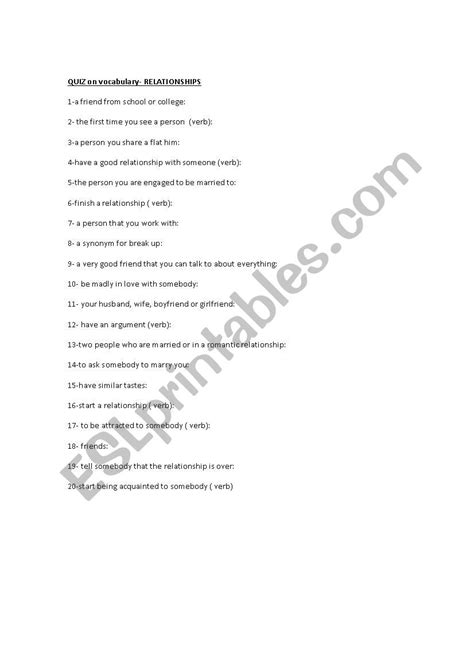 relationship quiz - ESL worksheet by papega