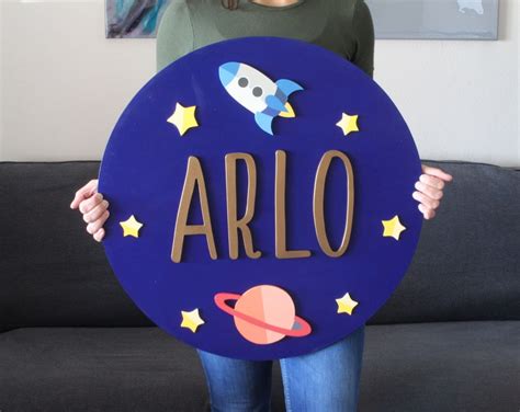 12 Space Themed Round Wood Nursery Name Sign - Etsy