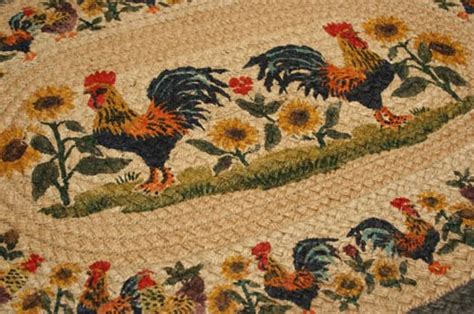 Country Braided Rugs | Country rug rooster sunflower rug braided oval kitchen rug decor ...