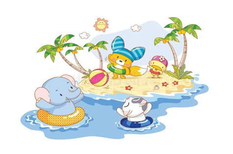 Animals Are Playing On The Beach Stock Illustration - Image: 39627099