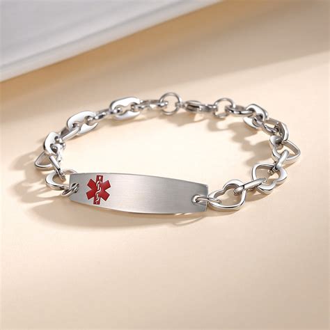 Heart Medical Alert Bracelets for Women Stainless Steel Heart Link Med ...