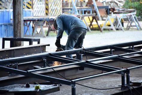 The Worker Working with Steel Fabrication Factory Stock Image - Image ...