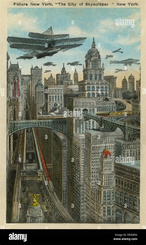 FUTURE NEW YORK. The City of Skyscrapers. Reverse caption reads: 'Future New york will be pre ...