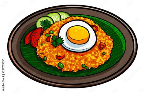 Vetor de Cute and funny fried rice ora "Nasi Goreng", a traditional delicious food from ...