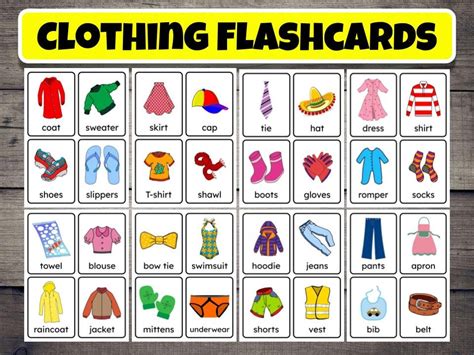 Printable Clothing Flashcards, Learning Cards for Kids, Preschoolers ...