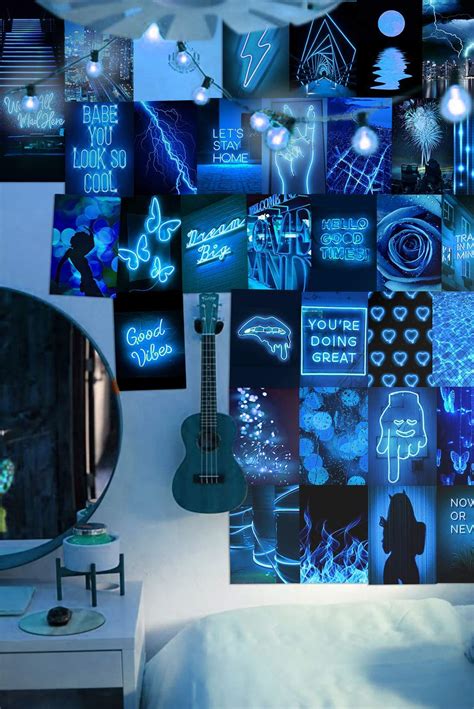 Buy 50PCS Blue Neon Wall Collage Kit Aesthetic Pictures, Aesthetic Room Decor, Bedroom Decor for ...