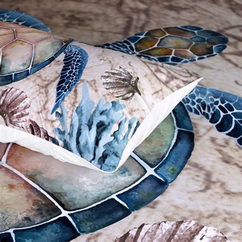 Sea Turtle Duvet Cover Bed Set Blue Tortoise Watercolor Ocean - Etsy