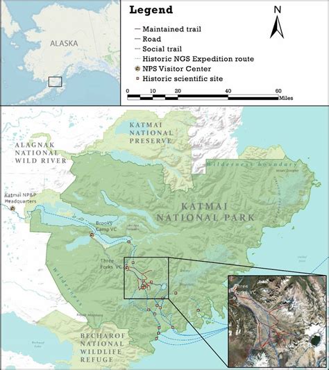 Map of Katmai National Park showing historic National Geographic ...