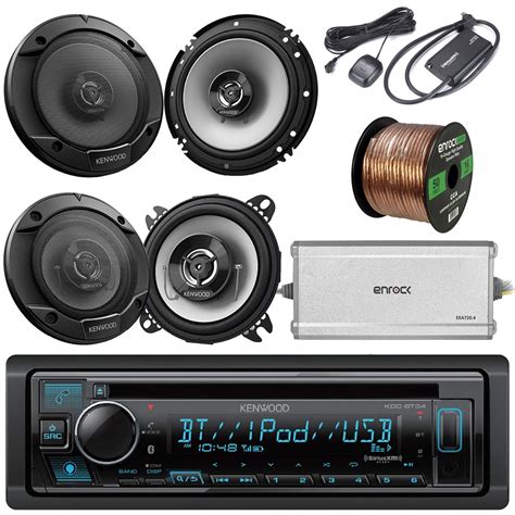 Kenwood Built-In Bluetooth USB AUX AM/FM Stereo CD Player Receiver, 4" 210W Coaxial Car Speakers ...