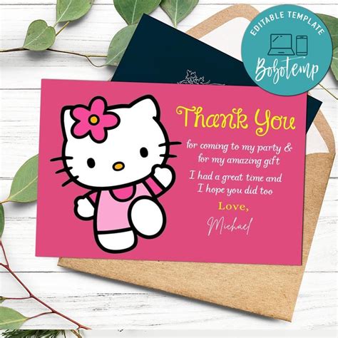 Hello Kitty Thank You Card Customizable Template DIY | Bobotemp