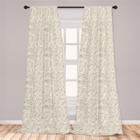 Beige Curtains 2 Panels Set, Floral Ornamental Pattern with Wedding Bouquet Blossoming Nature ...