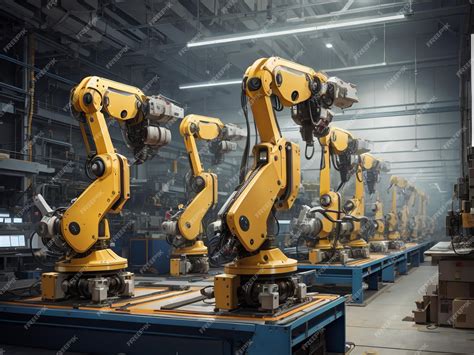 Premium AI Image | Automation in Action Robot Workers in Factory Manufacturing Scene 6