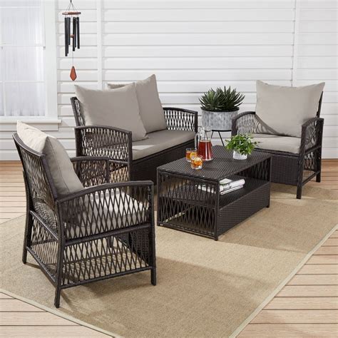 Mainstays Sanza Rattan 4-Piece Wicker Patio Furniture Conversation Set, Beige - Walmart.com ...