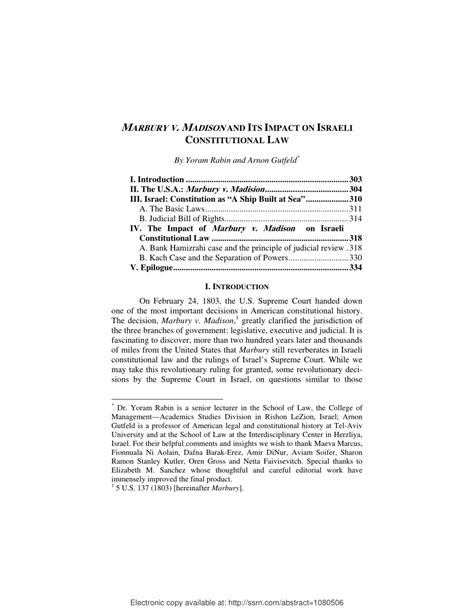 (PDF) Marbury v. Madison and its Impact on the Israeli Constitutional Law