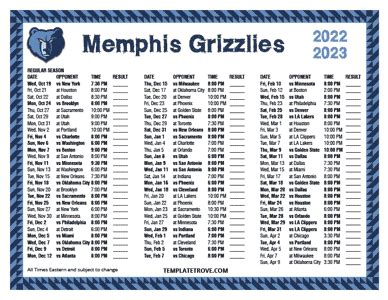 Printable 2022-2023 Memphis Grizzlies Schedule