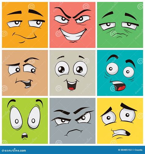 Funny Cartoon Faces with Emotions. Vector Clip Art Illustration. Stock ...