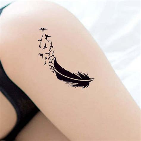 Cool Sparrow Feather Thigh Leg Tattoo Ideas for Women - www.MyBodiArt.com | tattoos | Tattoos ...