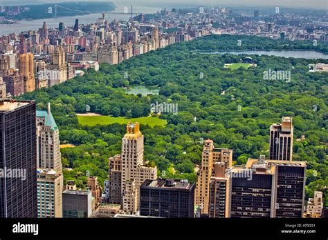 Cityscape of upper town Manhattan and Central Park from the Top of the Rock observation deck of ...