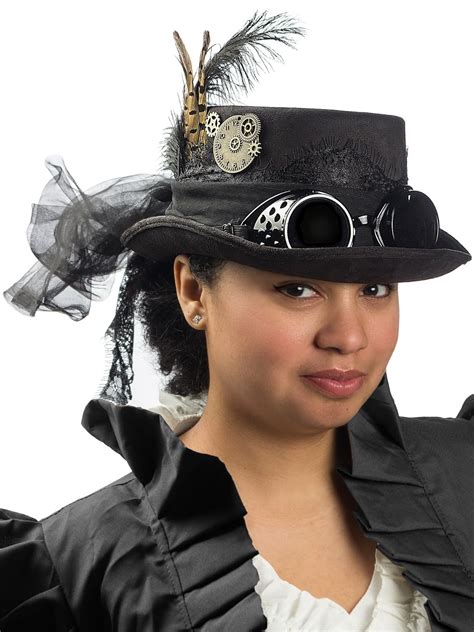 Deluxe Velvet 4.25 Inch Steampunk Top Hat with Removable Goggles