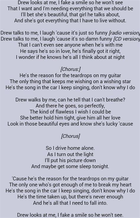 Teardrops On My Guitar Taylor Swift Lyric - LYRICE