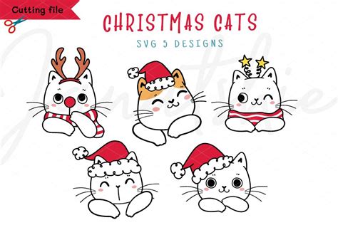 cute Christmas kitten cat in red sock set, cartoon hand draw