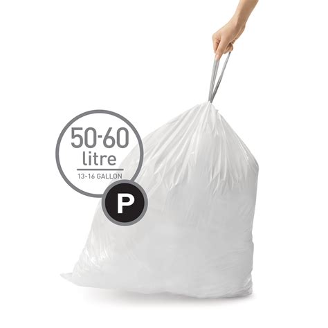 simplehuman Code P Custom Fit Drawstring Trash Bags, 50-60 Liter / 13 ...