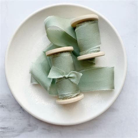 SAGE GREEN Silk Ribbon on Spool, 3 yards, Perfect for Invitations, Bouquets, Wedding decor and ...