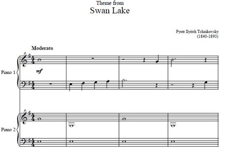 Swan Lake Piano Duet Sheet Music, Swan Lake Music Scores