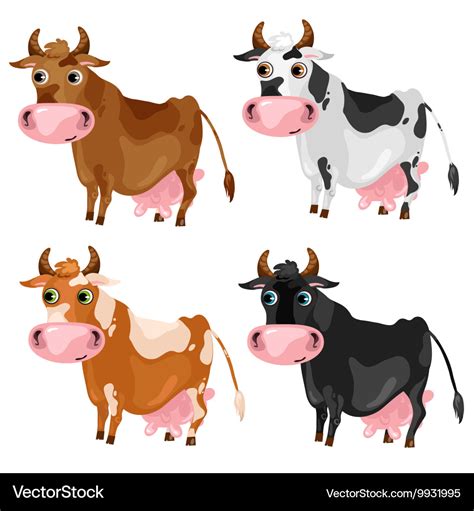 Four spotted cartoon cows animals Royalty Free Vector Image