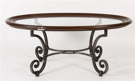 Oval Coffee Table Glass, Wood & Wrought Iron Base