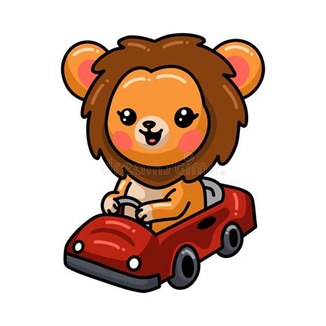 Cute Baby Lion Cartoon Driving Red Car Stock Vector - Illustration of ...