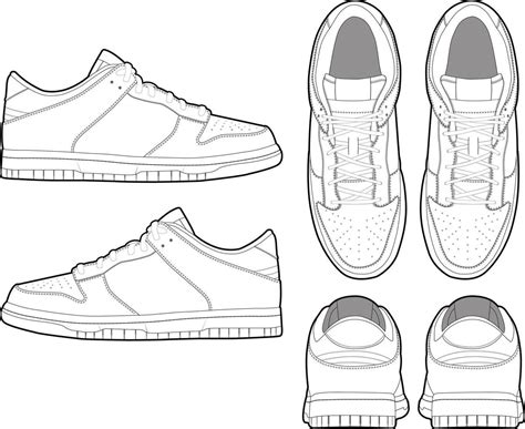 Low Top Sneaker Technical Illustration Drawing Vector Fashion Template Mockup Blank CAD Sketch ...