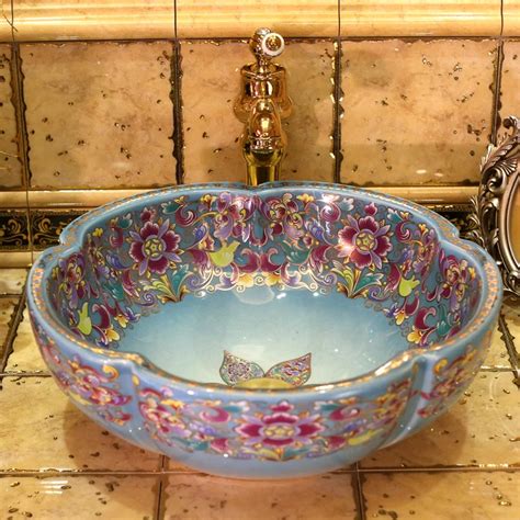 Europe Vintage Style Art Porcelain Countertop Basin Sink Handmade ...