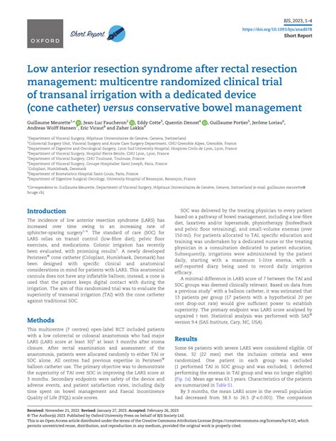 (PDF) Low anterior resection syndrome after rectal resection management: multicentre randomized ...