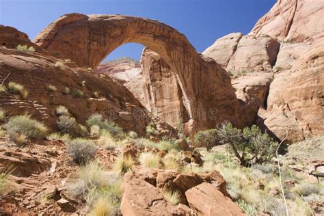 Rainbow Bridge Arch, Lake Powell Stock Photo - Image of eroded, bridge ...