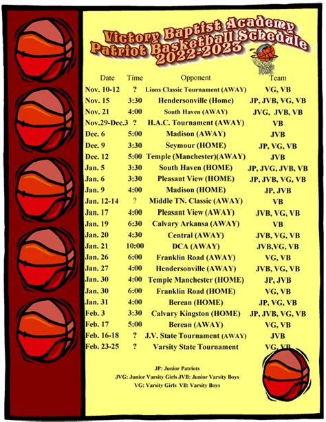 Basketball Schedule - Victory Baptist Academy