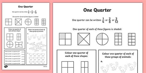 Fractions Quarters Activity Sheet - numeracy, place value