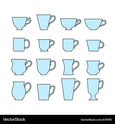 Set of mugs of different shapes Royalty Free Vector Image