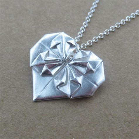 Origami Heart Necklace Folded Fine Silver Heart Pendant - Etsy