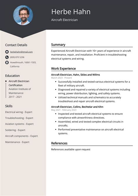 Aircraft Electrician Resume Example (Free Guide)