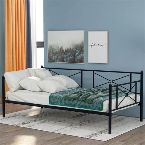 Harper & Bright Designs Black Twin Metal Daybed Frame with Steel Slats-MF193191AAB - The Home Depot