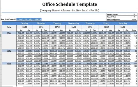 Editable Powerpoint Office Schedule Template - Bank2home.com