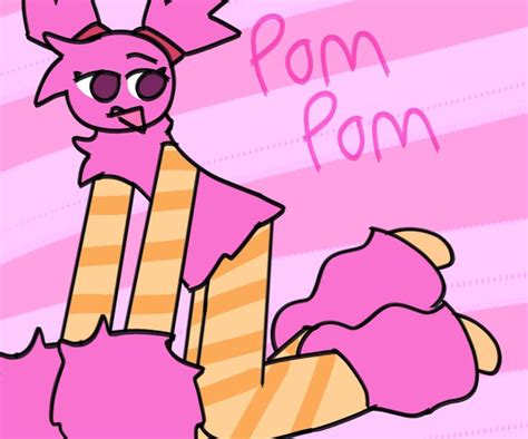 a pink cartoon character with the word pam pom on it's chest and legs