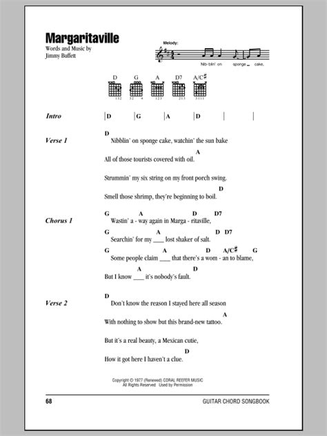 Margaritaville Jimmy Buffett Chords And Lyrics