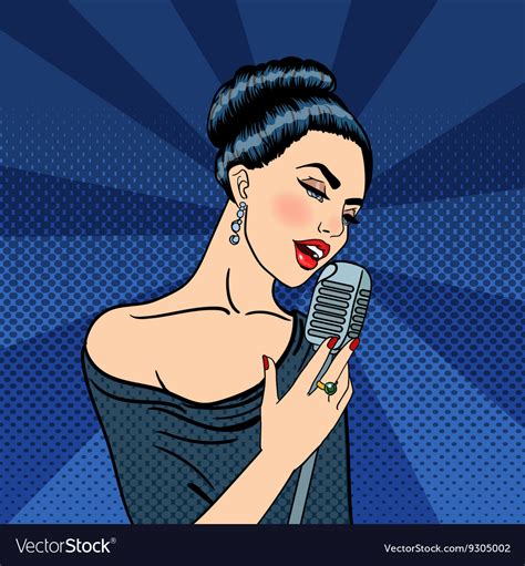 Beautiful Woman Singing with Microphone Pop Art Vector Image